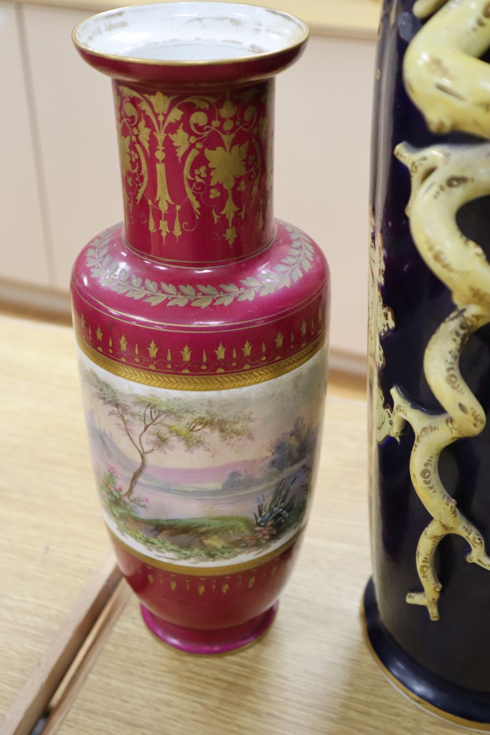 A French porcelain vase table lamp and another Continental vase table lamp